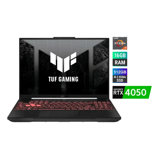 Laptop Asus Tuf Gaming A16 R7 16gb 512gb Rtx4050 6gb W11 | Cuotas sin interés
