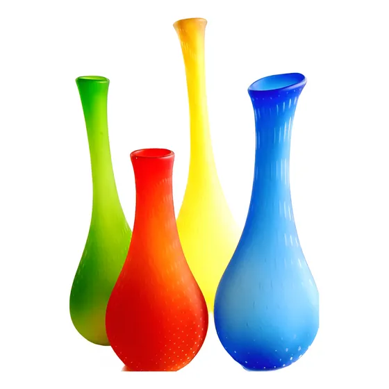 Cuatro Floreros Cristal Murano Opaco 60s Colores Y Burbujas