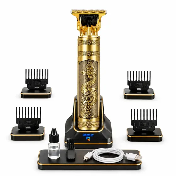 Maquina Maquininha Dragao Acabamento Cortar Cabelo Aparador Barba Pelos Elétrica Sem Fio Recarregavel - Crowley