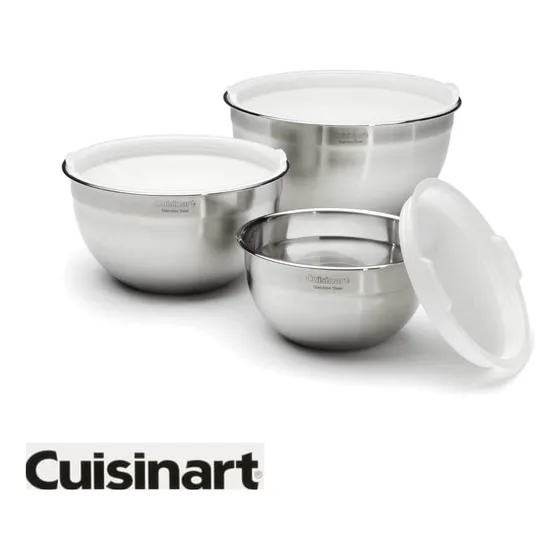 Set 6 Pzs Bowl Tazón P/ Mezcla C/ Tapa Cuisinart Acero Inox 
