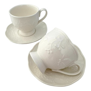 02 Xícaras Chá Pires Porcelana 200ml Lyor New Bone Butterfly 02 Xícaras Chá Pires Porcelana 200ml Lyor New Bone Butterfly