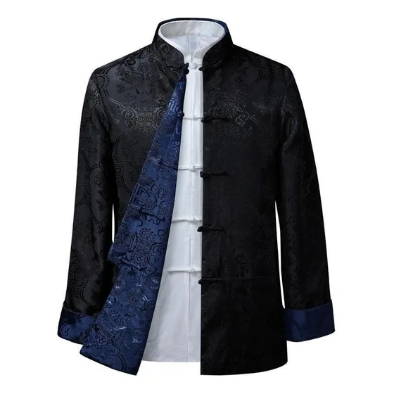 Camisa Reversible Hombres Cuello Alto Chinos Estilo Vintage