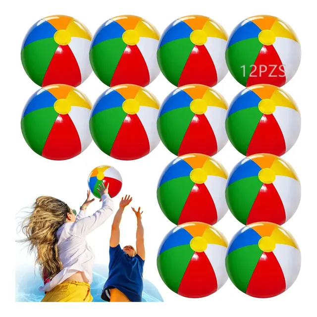 12pcs Pelota De Playa Inflable De Colores 30cm Albercas Blanco Amarillo Rojo Azul Arcoíris