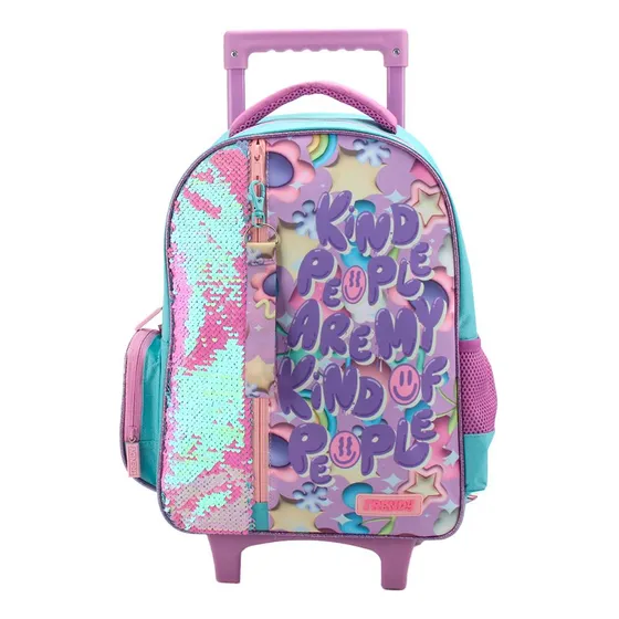 Mochila Carro Trendy Lentejuelas 15'' Escolar Niña Infantil Color Violeta Diseño de la tela Estampado