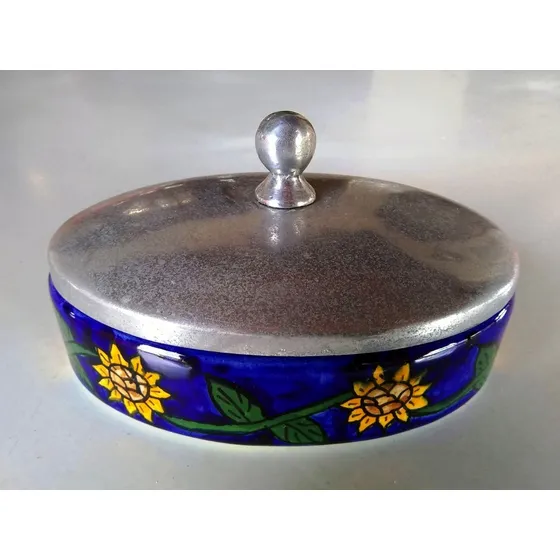 Bombonera De Cerámica Y Metal Antigua