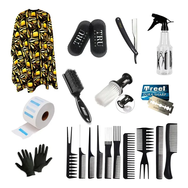 Kit Combo Barberia Peluquería Capa Diseño Set Peines Cepillo