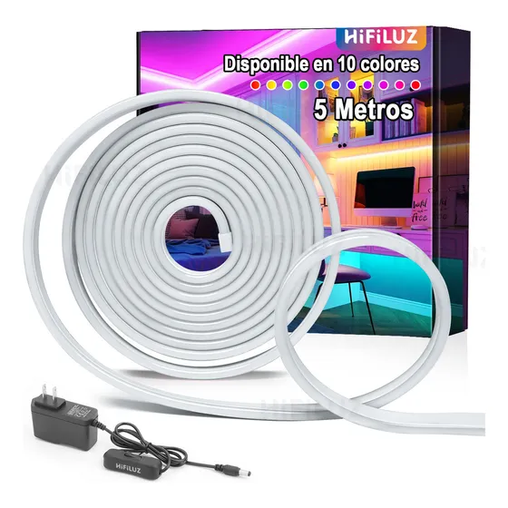 Hifiluz Tira De Led Neón Luz Flex Unicolor Decorativa 5 Metros 12v Contra Agua Ip67 Impermeable Cortable 120 Led Luces Decoración Neón Luces Led De Colores Blanco Frío