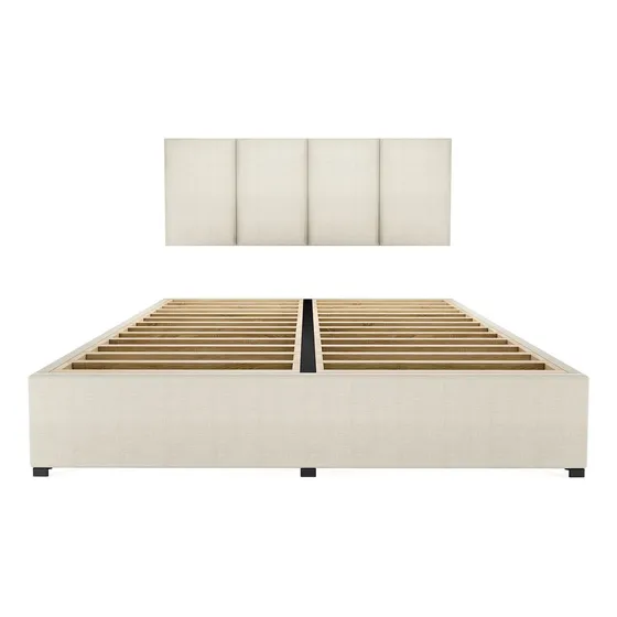 Recamara Cama Cabecera Napole Matrimonial Madera Tapiz Beige Napoles