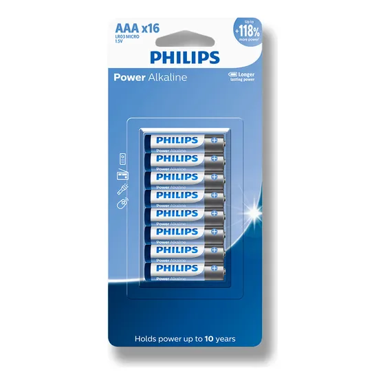 Pilha Alcalina Aaa Philips Bateria 3a Palito 16 Unidades