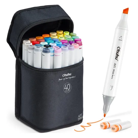 Marcadores Ohuhu A Base De Alcohol 40 Colores Punta Doble