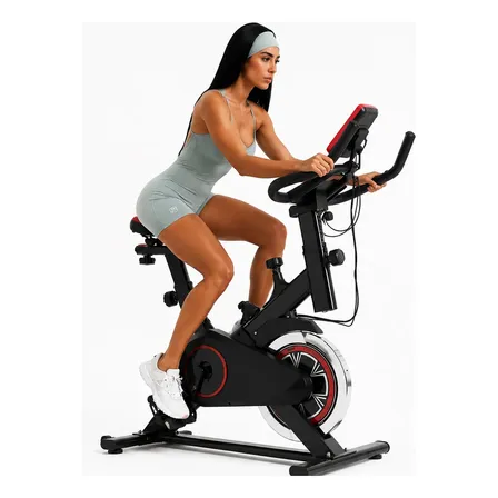 Bicicleta Ergométrica Fitness Para Spinning Mecanica Domésti Preto Com Vermelho Bateria