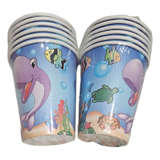 Vasos Animales Marino× 6 Cotillón Cumpleaños Ballena Tortuga