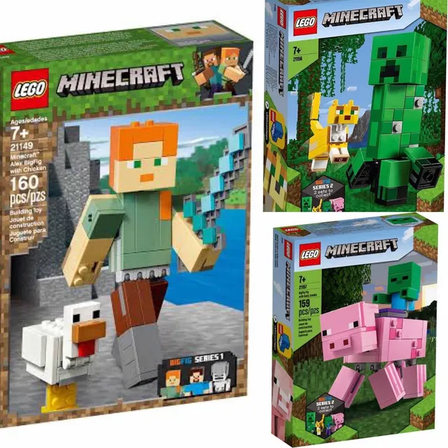Kit 3 Lego Minecraft Alex Cerdo Con Zombie Creeper Y Ocelote