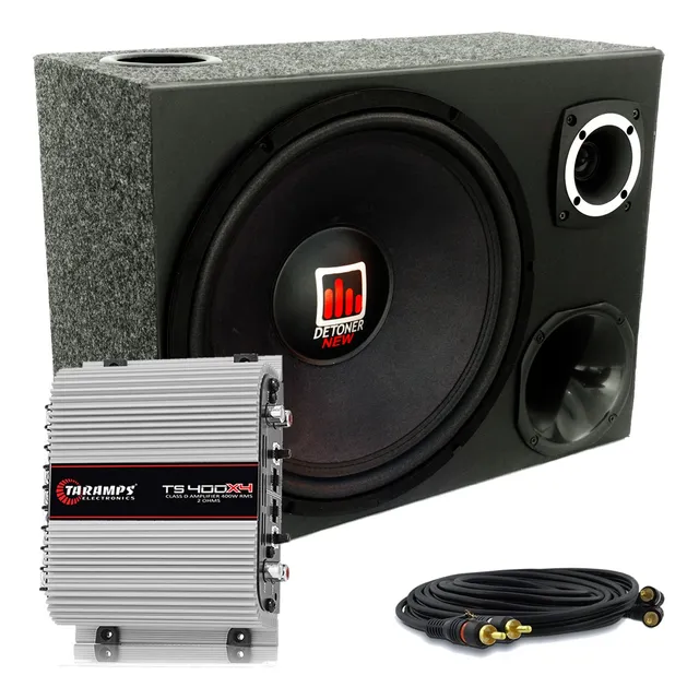 Caixa Trio Som Carro Detoner Sub 15 Pol  + Modulo Taramps