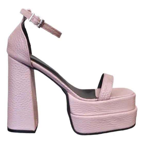 Sandalia Taco Alto Plataforma Doble Rosa Fiesta  