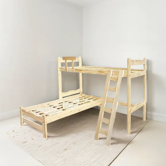 Cama 1 Plaza Superpuesta Rinconera Cucheta L Resistente Pino