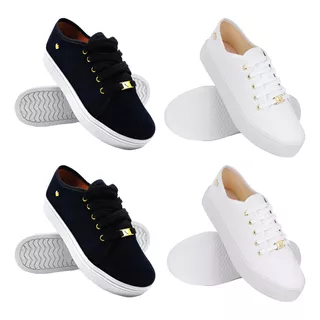 Kit 2 TĂȘnis Feminino Branco Preto Casual ConfortĂĄvel Slip On Kit 2 TĂȘnis Feminino Branco Preto Casual ConfortĂĄvel Slip On