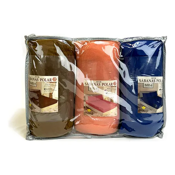 Sabanas Ajustables Polar 2 1/2plaza Queen Pack X3 Con Fundas