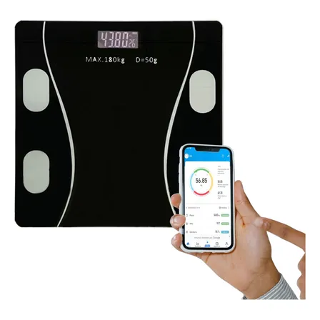 Báscula corporal de baño digital Bluetooth de hasta 180 kg, color negro N/A