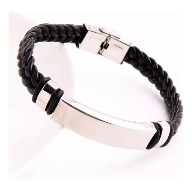 Pulsera Hombre Cuero Doble Trenzado Acero Calavera Mujer