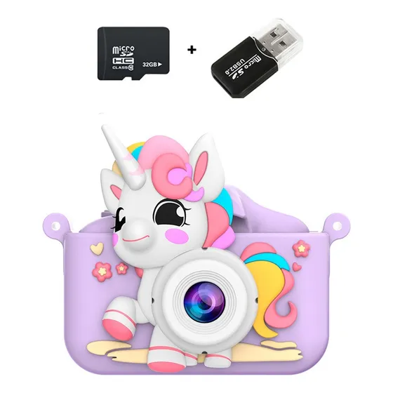 Mini Cámara Fotográfica Digital Niño 1080p Hd + Tarjeta 32gb Lila