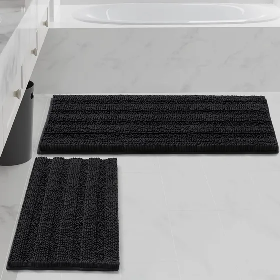 Ciicool Juego 2 Alfombra Baño Negra Felpilla Gruesa Super 47