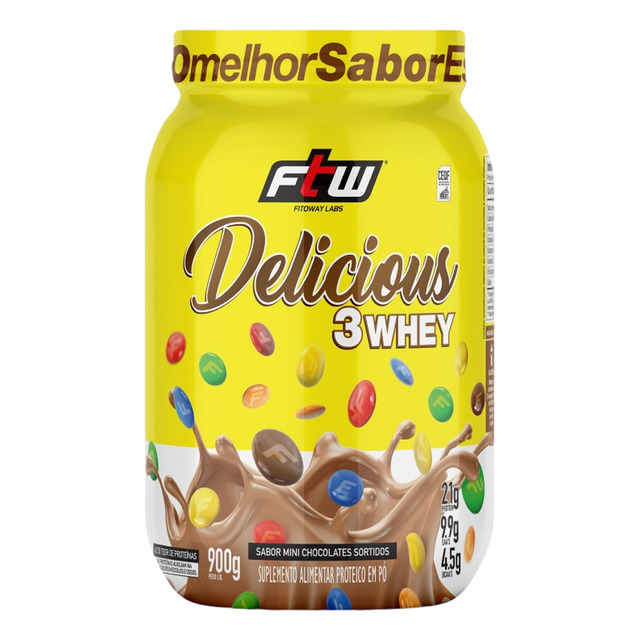 Delicious 3 Whey Proteína Hidrolisada Concentrada E Isolada Pote 900g Sabor Mini Chocolate... Delicious 3 Whey Proteína Hidrolisada Concentrada E Isolada Pote 900g Sabor Mini Chocolate...