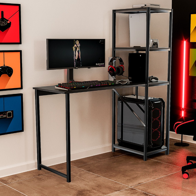 Escrivaninha Mesa Office Estudo Modelo Industrial Cor Preto Escrivaninha Mesa Office Estudo Modelo Industrial Cor Preto