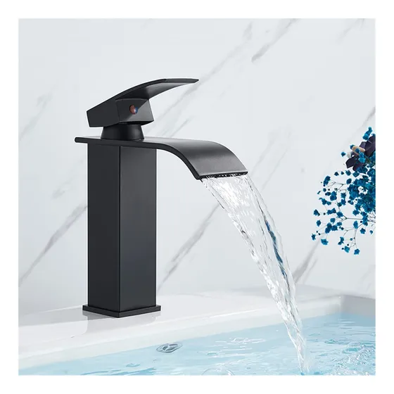 Kylex Baño Cascada Lavabo Grifo Negro Laton Agua Caliente