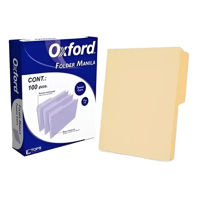 Folder Oxford Caja/100 Piezas Crema Tamaño Carta 1/2 Ceja