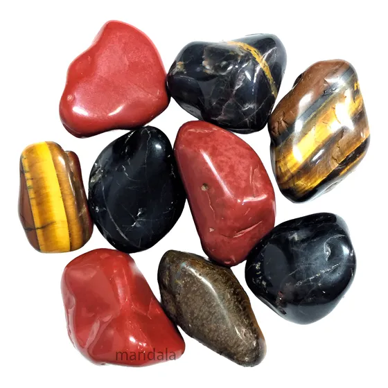 Kit De 9 Pedras Proteção Jaspe Vermelho Olho De Tigre Ônix