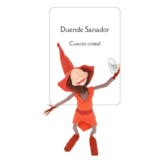 Duende Sanador Articulado 20 Cm Con Piedra Cuarzo Cristal. Sanador