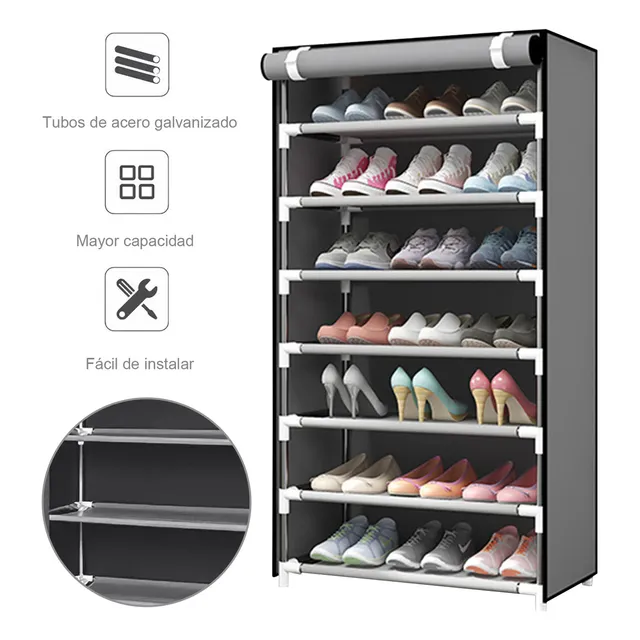 Vakrny Zapatera Organizador Zapatos 7 Niveles Compartimientos Metal Mueble Zapatera Armario Organizador Repisa Armable Multiusos