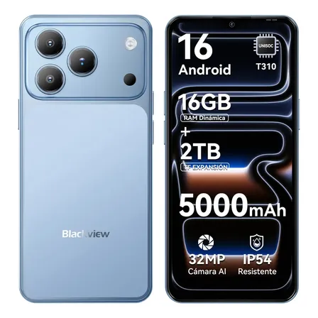 Celulares Blackview celulares Wave LIET 17pro Celular Android 16 +DokeOS 5.0 RAM16GB Cámara 32MP Dual SIM 4G 5000mAh IP54 Smartphone Pantalla 6.56 Pulgadas Expansión 2TB