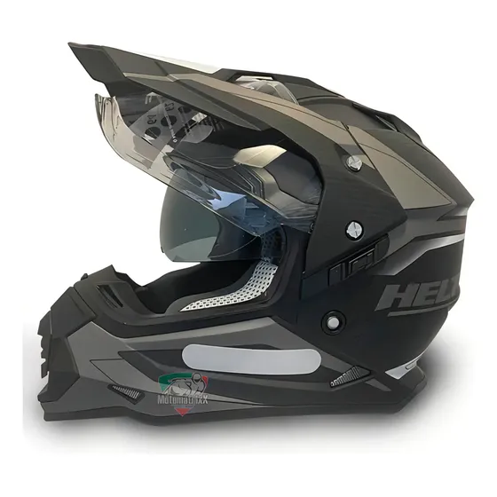 Capacete Helt Cross Vision Glass Titanium Com Viseira Solar Cor Preto-prata-fosco Tamanho 62
