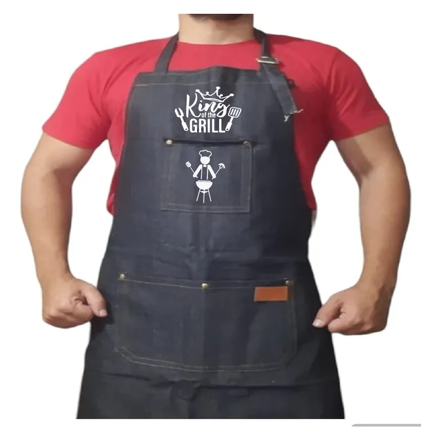 Delantal Jeans Parrillero Estampado King Regalo Para Papá,