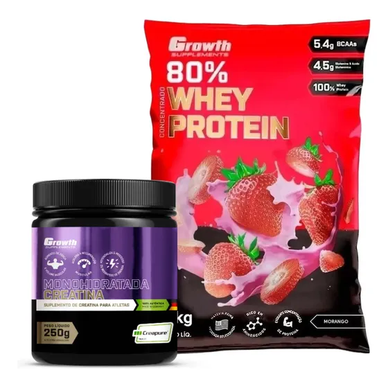 Combo Whey Protein Concentrado Creatina Creapure 250g Growth