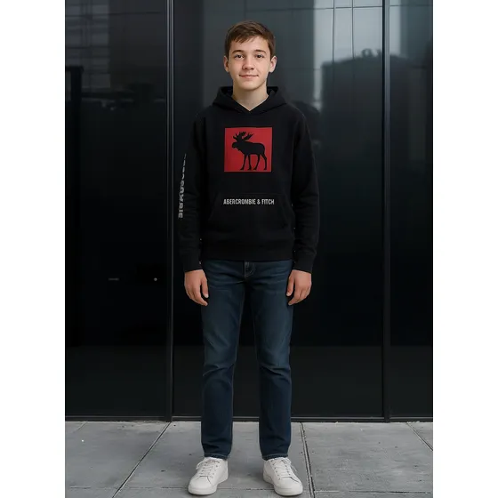 Canguro Hoodie Abercrombie Kids Logo Cuadrado Pecho Moderno
