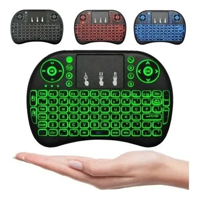 Mini Teclado Inalámbrico Ledstar Recargable Mouse Smart Tv Negro