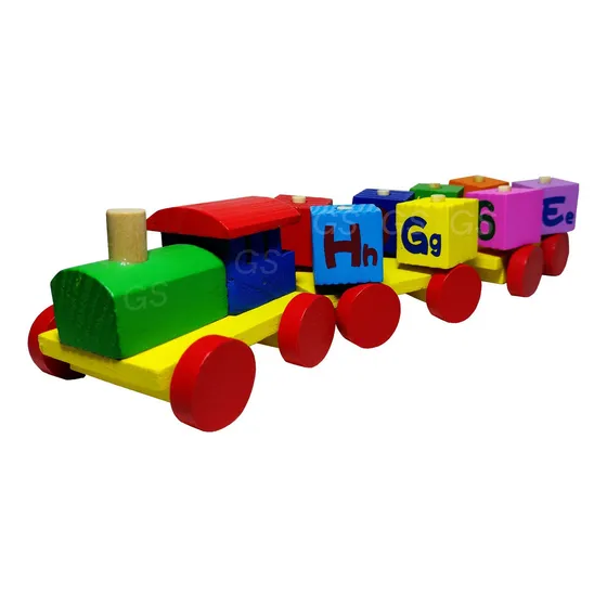  Brinquedo Madeira Trenzinho  Didático Colorido Encaixe Peça