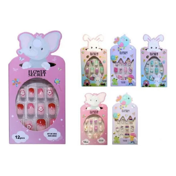 Pack 12 Uñas Postizas Color Surtidos Niñas