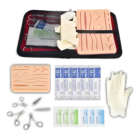 Kit Sutura Completo Avançado Com Estojo E Simulador De Pele Preto