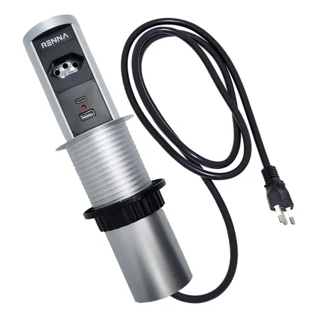 Torre De Tomada Com Usb + Tipo C Subida Automática 20a Cor Prateado