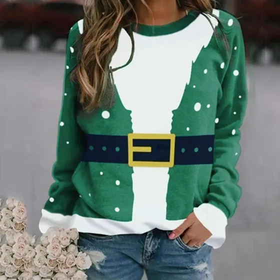 Hotkey Sudadera Manga Larga Cuello Redondo Estampado Nieve