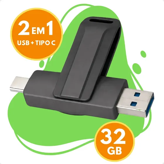 Pen Drive Dual Drive 2 Em 1 Usb-a E Usb-c 32gb Pendrive Tipo C Duplo Duas Entradas Gurumania