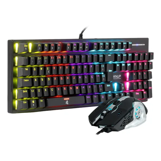 Kit Teclado Mecânico Switch Gamer Rgb Mouse 3600dpi 6 Botões