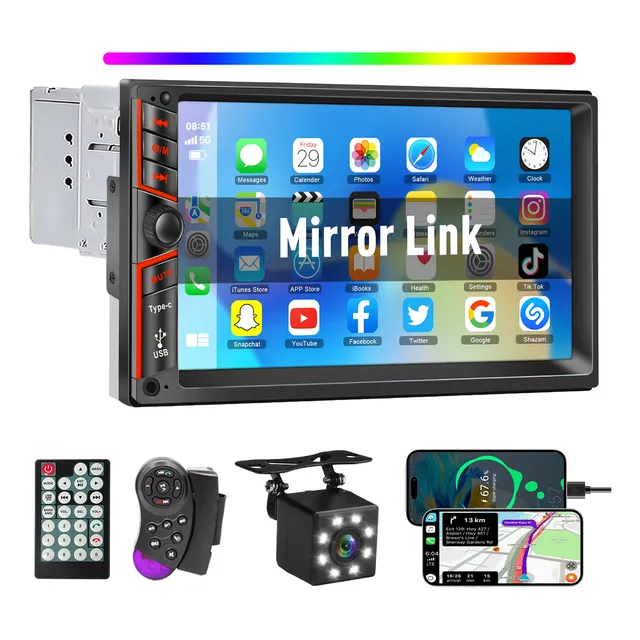 Estéreo Para Auto Pantalla Táctil Mirrorlink 7in Bt Y Cámara