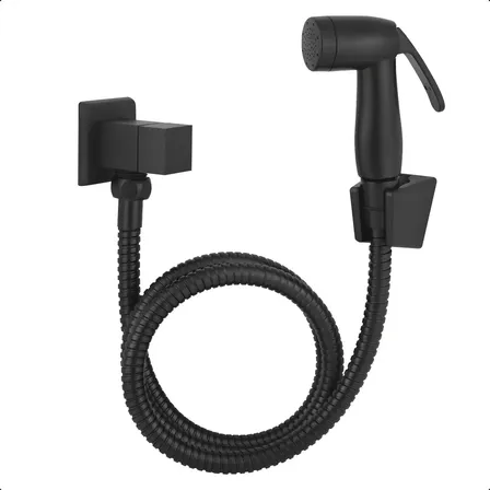 Ducha Higiênica Quadrada Completa Metal Preto Fosco Banheiro Ducha Metal Preta Life Metais