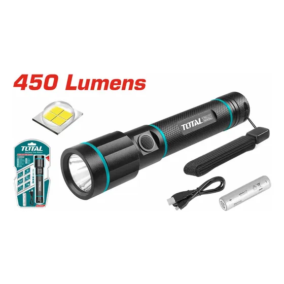 Linterna Led 450 Lm Recargable Marca Total Cuerpo Aluminio