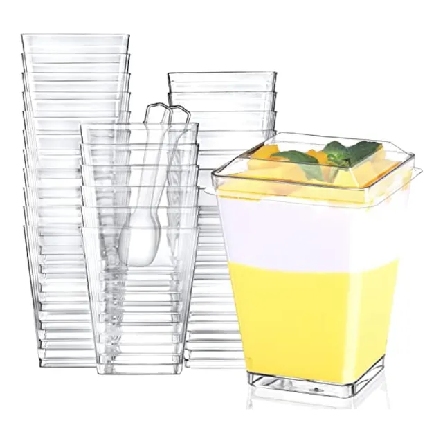 Vaso O Pocillos C/tapa 160 Ml Acrílico Postre X 50 +embalaje